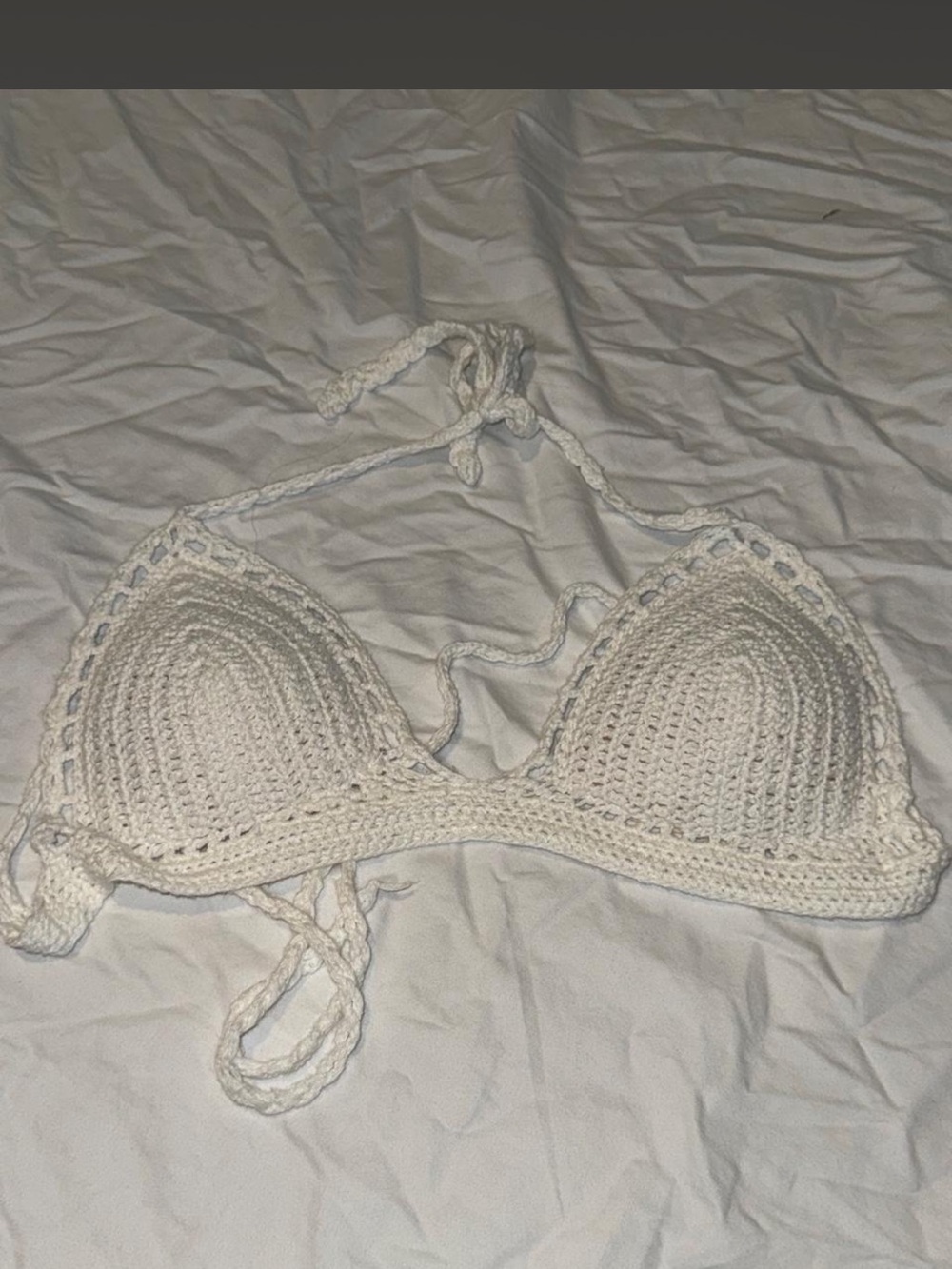 Crochet Triangle Bikini Top - White